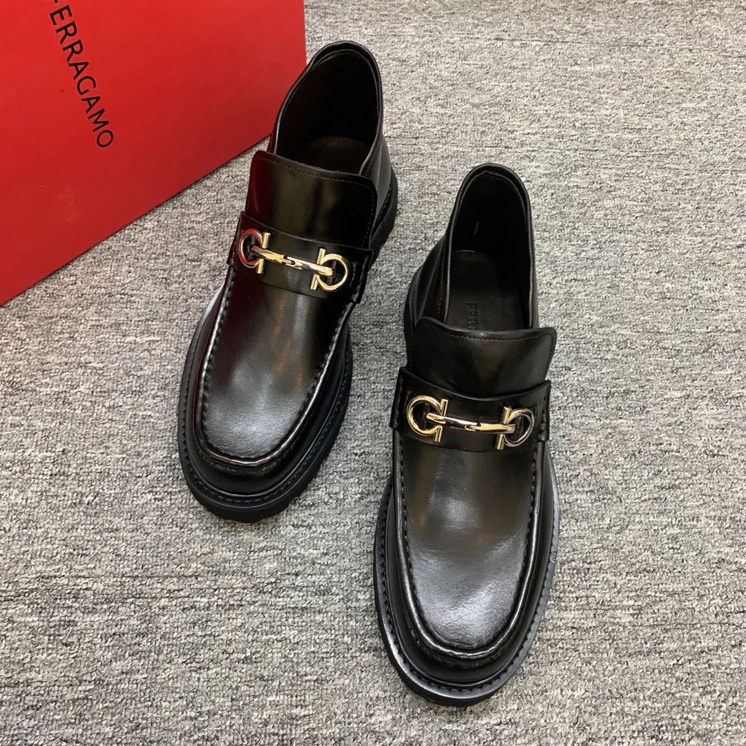 Men's shoes 💰960 🎁🎁🎁😈【Ferragamo】Men's high-top boots, the latest hot style, 1:1 original purchase quality, top quality, imported cowhide for the uppers, imported cowhide for the lining and feet, with original lightweight foam outsole, matching code 39-44, (38, 45 custom-made, non-refundable),